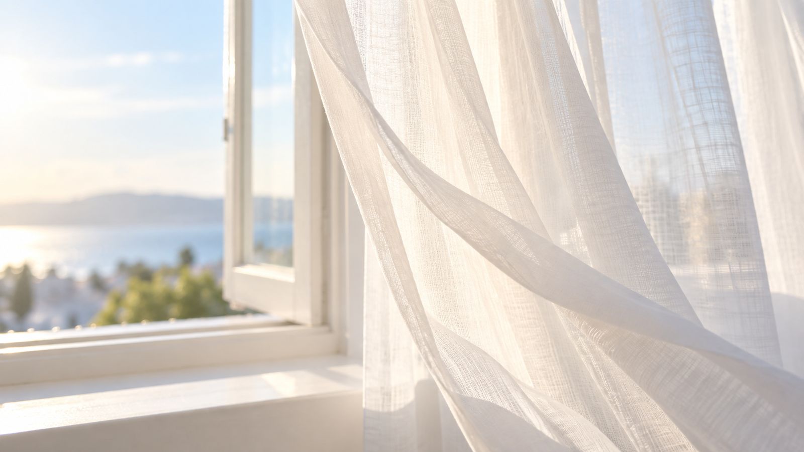Sheer curtain with morning light